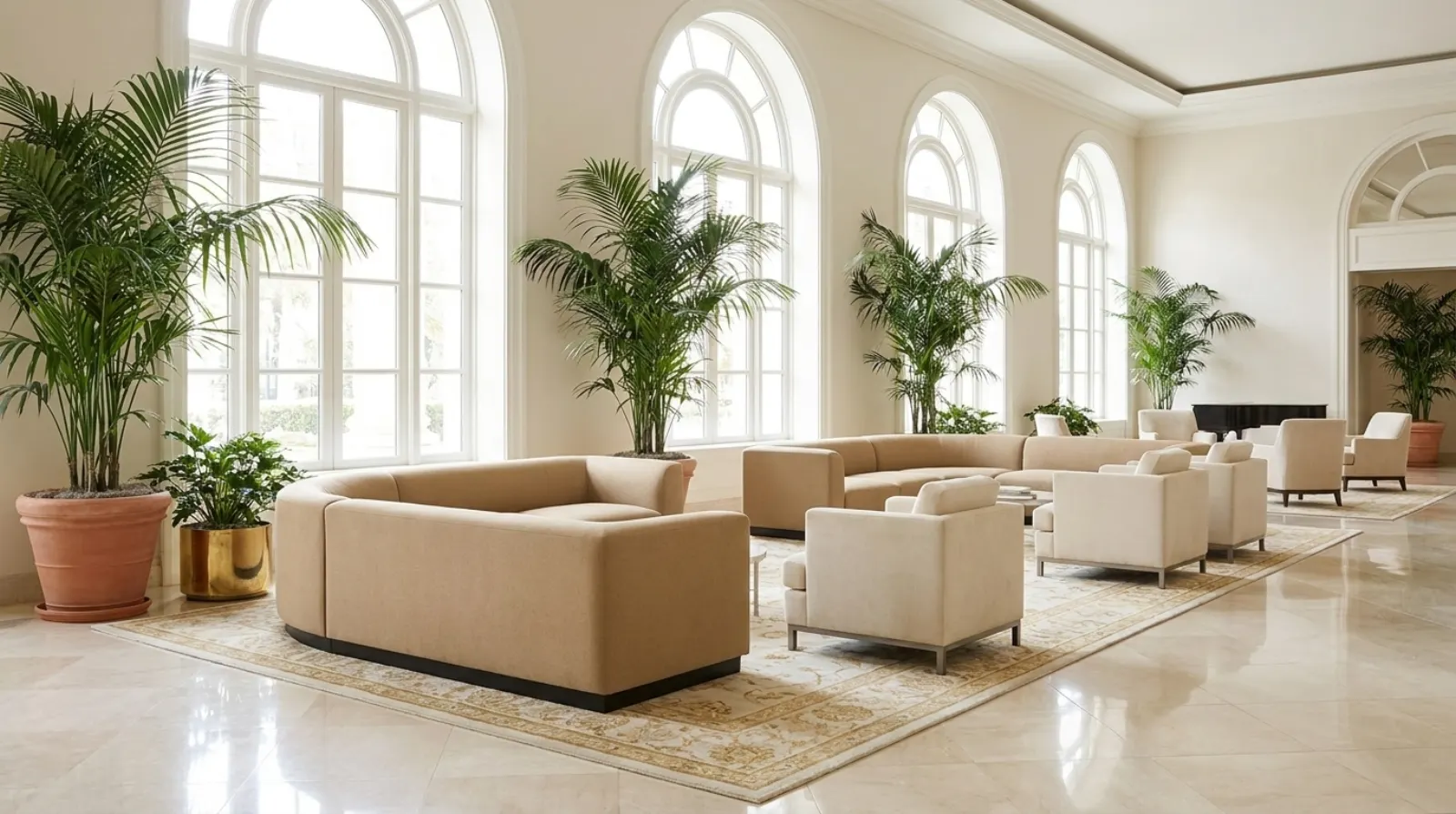 Contract lounge furniture in a bright hospitality interior